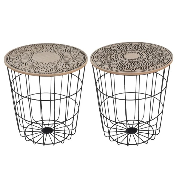 BLACK METAL DECORATED WOOD TABLE H.42cm BLACK METAL DECORATED WOOD TABLE H.42cm