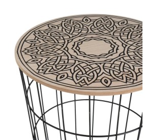 BLACK METAL DECORATED WOOD TABLE H.42cm BLACK METAL DECORATED WOOD TABLE H.42cm