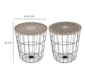 BLACK METAL DECORATED WOOD TABLE H.42cm BLACK METAL DECORATED WOOD TABLE H.42cm