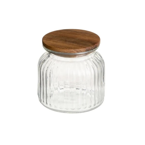 GLASS CONTAINER JAR WITH WOODEN CAP 600ml H.11cm GLASS CONTAINER JAR WITH WOODEN CAP 600ml H.11cm