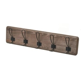 APPENDIABITI DA PARETE IN LEGNO SCURO GANCI METALLO NERO