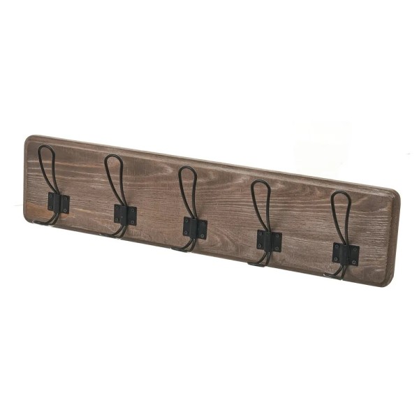 DARK WOOD WALL COAT HANGER BLACK METAL HOOKS DARK WOOD WALL COAT HANGER BLACK METAL HOOKS