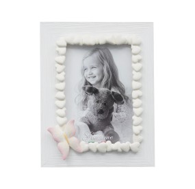 WHITE WOOD PHOTO FRAME WITH PINK BOW