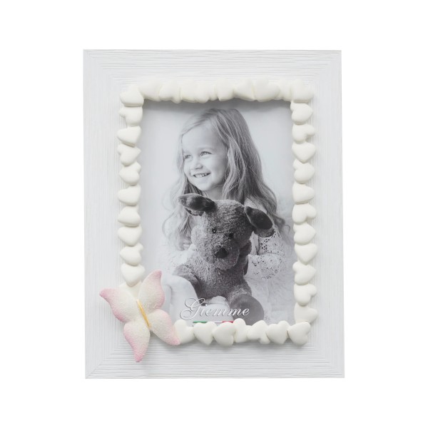 WHITE WOOD PHOTO FRAME WITH PINK BOW WHITE WOOD PHOTO FRAME WITH PINK BOW