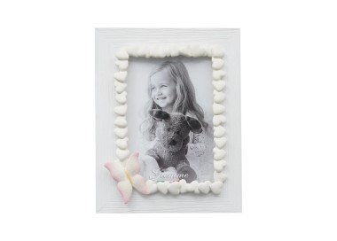 CORNICE PORTA FOTO LEGNO BIANCO FIOCCO ROSA