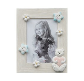 CORNICE PORTA FOTO LEGNO BIANCO ORSO CUORE ROSA