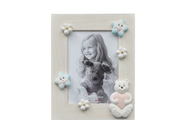 WHITE WOOD PHOTO FRAME BEAR PINK HEART