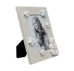 WHITE WOOD PHOTO FRAME BEAR PINK HEART