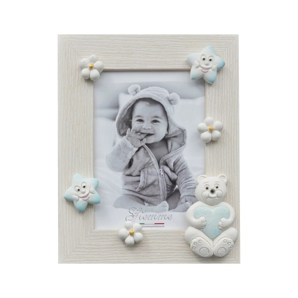 WHITE WOOD PHOTO FRAME BEAR HEART BLUE WHITE WOOD PHOTO FRAME BEAR HEART BLUE