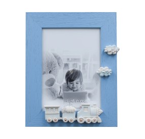 WHITE WOOD PHOTO FRAME BLUE TRAIN