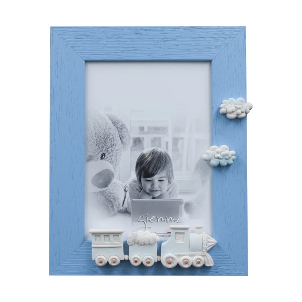 WHITE WOOD PHOTO FRAME BLUE TRAIN WHITE WOOD PHOTO FRAME BLUE TRAIN