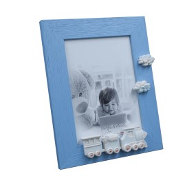 WHITE WOOD PHOTO FRAME BLUE TRAIN
