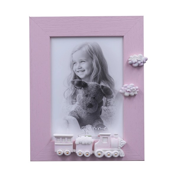 WHITE WOOD PHOTO FRAME PINK TRAIN WHITE WOOD PHOTO FRAME PINK TRAIN