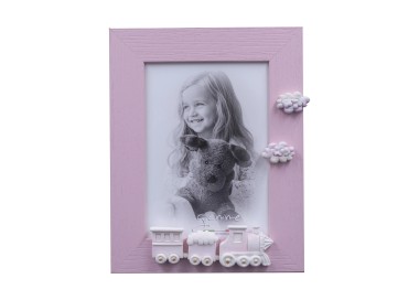 WHITE WOOD PHOTO FRAME PINK TRAIN