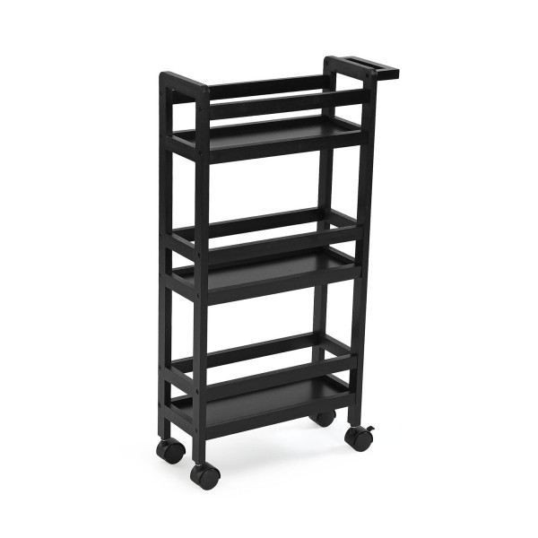 BATHROOM \ KITCHEN CABINET TROLLEY WITH WHEELS BLACK WOOD BATHROOM \ KITCHEN CABINET TROLLEY WITH WHEELS BLACK WOOD