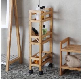 CARRELLO MOBILE BAGNO \ CUCINA CON RUOTE LEGNO NATURALE