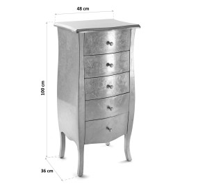 CAGLIARI CHEST OF 5 DRAWERS SILVER 48x36CM H100CM VERSA CAGLIARI CHEST OF 5 DRAWERS SILVER 48x36CM H100CM VERSA