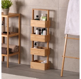 MOBILE SHELF BATHROOM / BEDROOMS 4 SHELVES IN NATURAL WOOD