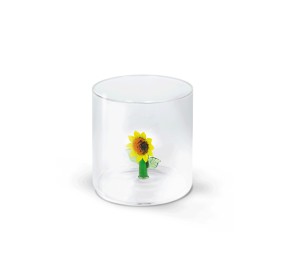 BICCHIERE IN VETRO BOROSILICATO CON SOGGETTO INTERNO - GIRASOLE