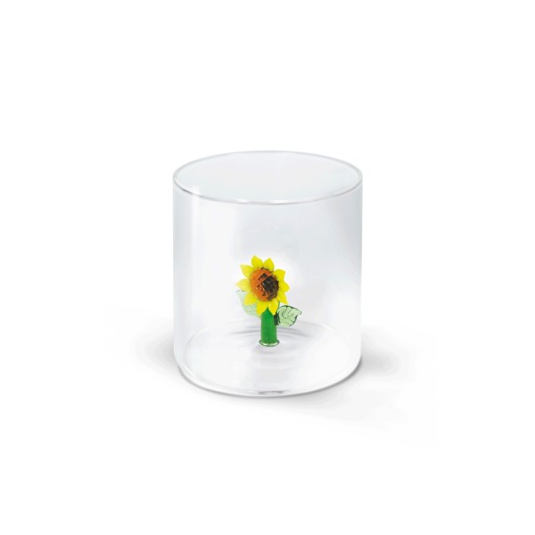 BICCHIERE IN VETRO BOROSILICATO CON SOGGETTO INTERNO - GIRASOLE