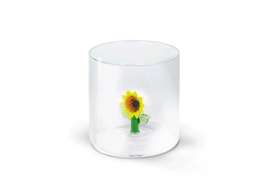 BICCHIERE IN VETRO BOROSILICATO CON SOGGETTO INTERNO - GIRASOLE