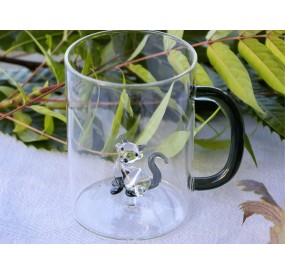 BOROSILICATE GLASS MUG WITH INTERNAL SUBJECT - CAT