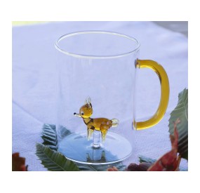 TAZZA IN VETRO BOROSILICATO CON SOGGETTO INTERNO - CERVO