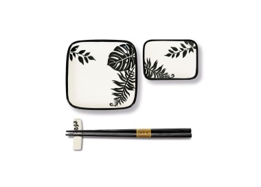 SET 2 PIATTINI + 2 CIOTOLE + BACCHETTE STILE ASIATICO