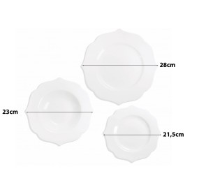 SET TABLE PLATES 18 PCS QUEEN NEW WHITE PORCELAIN BRANDANI