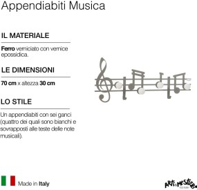 APPENDIABITI 6 GANCI CON NOTE MUSICALI ARTI&MESTIERI COLORE ARDESIA