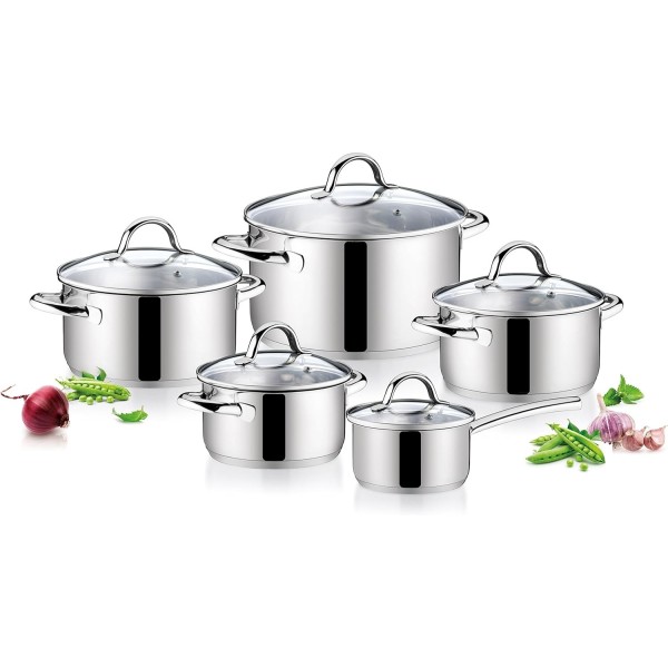 SET OF 5 TESCOMA STAINLESS STEEL VIVA LINE PANS