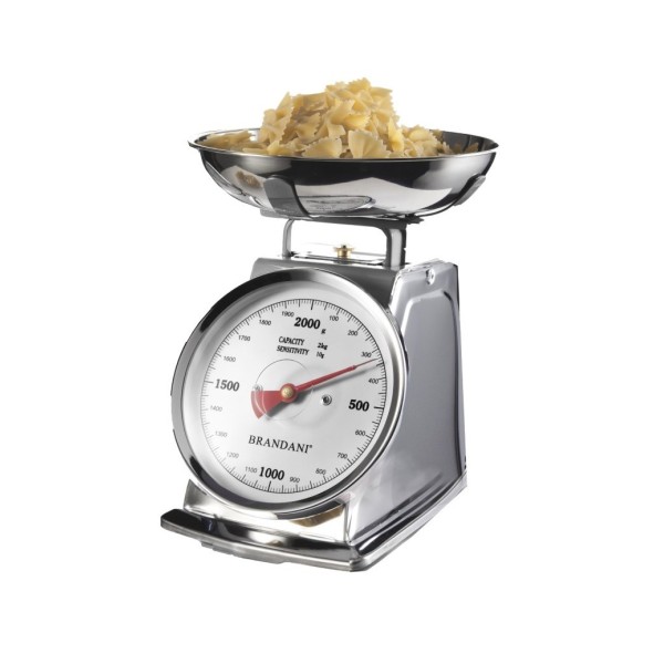 ANALOGUE KITCHEN SCALE CHROME 2KG STAINLESS STEEL BRANDANI