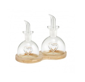 MENAGE LOVE OIL \ VINEGAR CONTAINERS WITH BRANDANI BAMBOO BASE