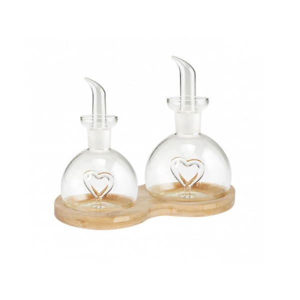 MENAGE LOVE OIL \ VINEGAR CONTAINERS WITH BRANDANI BAMBOO BASE