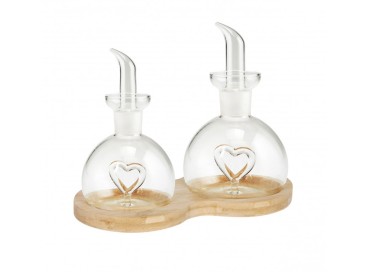 MENAGE LOVE OIL \ VINEGAR CONTAINERS WITH BRANDANI BAMBOO BASE