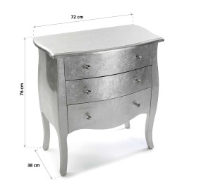 CAGLIARI SILVER CHEST OF 3 DRAWERS 72x38xH76 VERSA