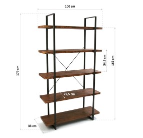 SCAFFALE PORTA OGGETTI 5 RIPIANI METALLO LEGNO MARRONE 100x33 H179 VERSA