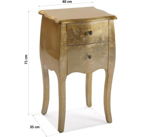 VERSA CAGLIARI GOLD WOOD BEDSIDE CHEST OF DRAWERS 40X35 H71