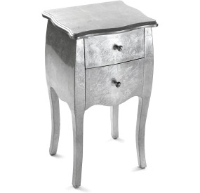 VERSA CAGLIARI SILVER WOOD BEDSIDE CHEST OF DRAWERS 40X35 H71