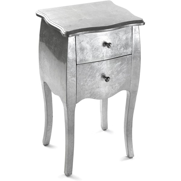 VERSA CAGLIARI SILVER WOOD BEDSIDE CHEST OF DRAWERS 40X35 H71