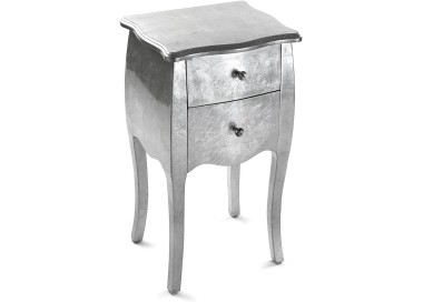 VERSA CAGLIARI SILVER WOOD BEDSIDE CHEST OF DRAWERS 40X35 H71