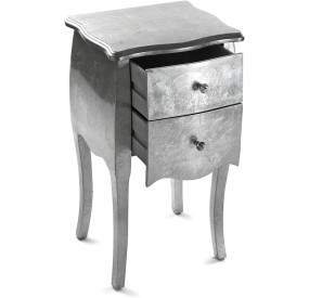 VERSA CAGLIARI SILVER WOOD BEDSIDE CHEST OF DRAWERS 40X35 H71