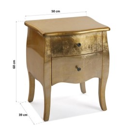 CAGLIARI WOOD GOLD DRAWER BEDSIDE TABLE 50x39 H60 VERSA