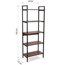 SHELF 5 SHELVES METAL WOOD BROWN 32x60 H165 VERSA