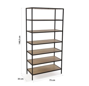 SHELF 7 SHELVES METAL WOOD BROWN 35x75 H149 VERSA