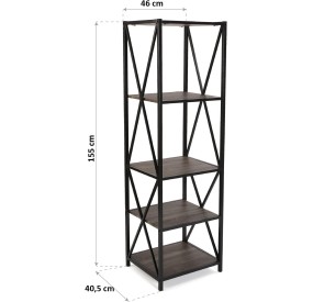 METAL AND WOOD BOOKSHELF 5 SHELVES 46x41 H155 VERSA