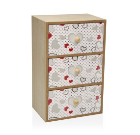 VERSA 3 DRAWER WOODEN HEARTS JEWELERY BOX