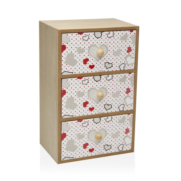 VERSA 3 DRAWER WOODEN HEARTS JEWELERY BOX