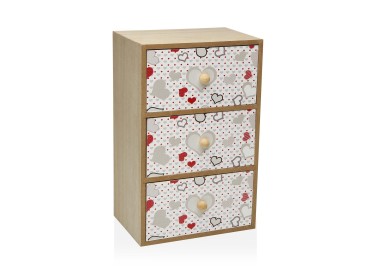 VERSA 3 DRAWER WOODEN HEARTS JEWELERY BOX