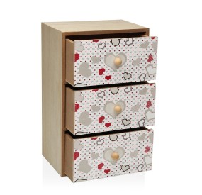 VERSA 3 DRAWER WOODEN HEARTS JEWELERY BOX